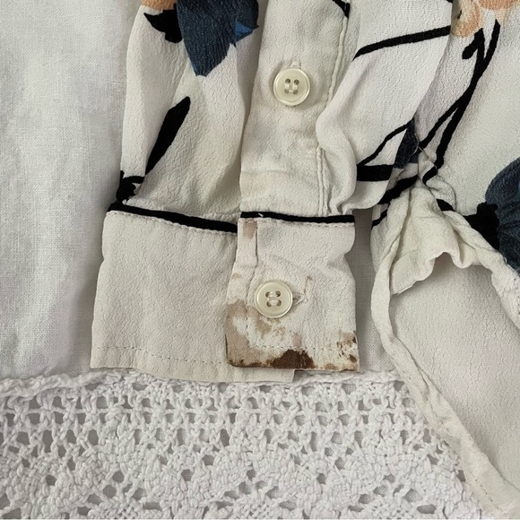 Ganni Sz 36 SMALL Dalton Floral White Crepe Button Down Long Sleeve Blouse FLAWS - Picture 7 of 7